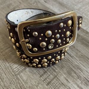 Genuine Leather brown suede gold studded belt  Small